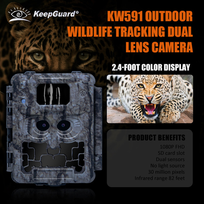 KW591 kamera berburu liar di luar ruangan tanpa cahaya Dua sensor 1080P FHD Kamera berburu malam viison CMOS lensa ganda