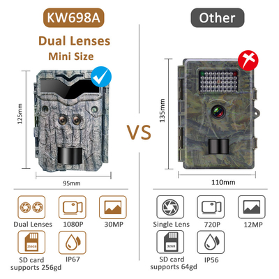 KW698A kamera jejak berburu dual-lens 2-sensor kamera pengintai 4K game kamera penglihatan malam