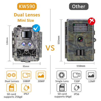 30MP No-Glow LED Trail Camera untuk Night Vision Hunting Game dengan 1080P Video dan 512GB Memory Card Kapasitas