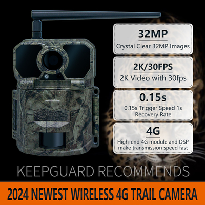 Kamera berburu nirkabel 4G KW896 dengan antena 100 kaki jarak malam penglihatan malam 32MP 2K 0.15s kecepatan pemicu untuk berburu rusa