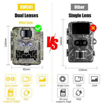 Promosi Penjualan 39USD Dual Lens/Dual Sensor Wildlife Game Camera 30MP 1080P No-Glow 940nm Dengan Sensor Siang Dan Malam