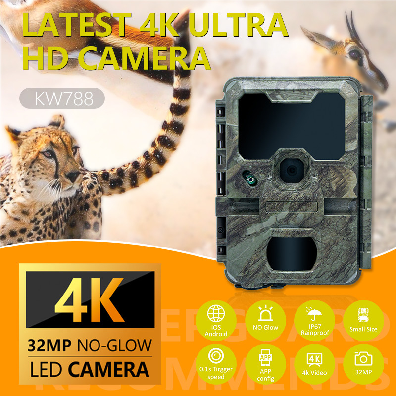 Kamera Pemantauan Margasatwa Visi Malam 0.1s Kecepatan Penangkapan 32MP 4K Kamera Berburu Waterproof IP67 Kamera Pengamatan Hewan aksesoris berburu
