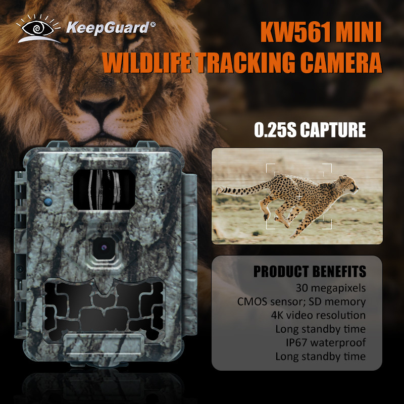 KW561 Wildlife Trail Infra Cam Mini 30MP 0.25s Kecepatan Resolusi Video 4K Waterproof CMOS Sensor SD Memori Penglihatan malam