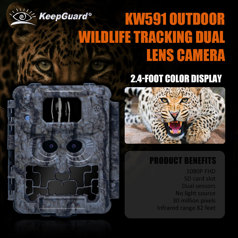 KW591 kamera berburu liar di luar ruangan tanpa cahaya Dua sensor 1080P FHD Kamera berburu malam viison CMOS lensa ganda
