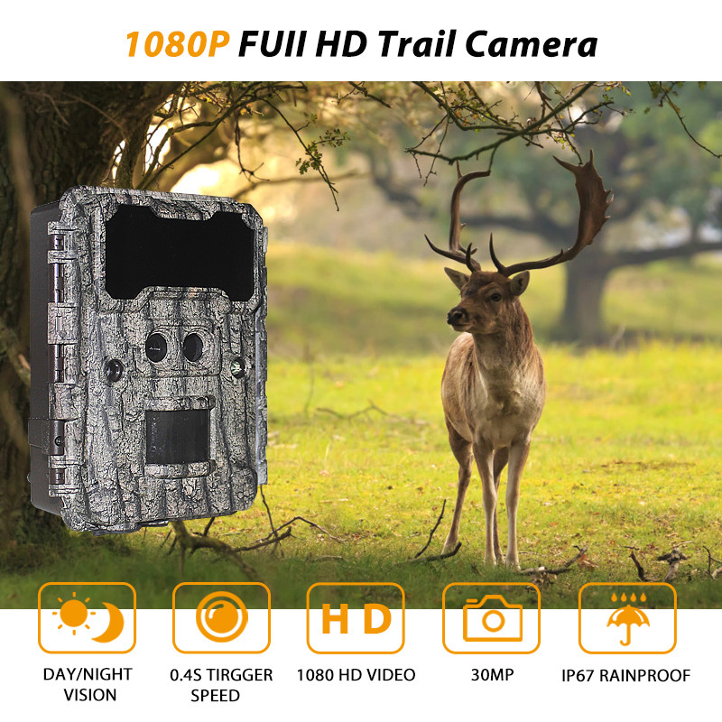 KW696 kamera berburu di luar ruangan lensa ganda 30MP tanpa cahaya jejak kamera 1080p penglihatan malam 512G untuk