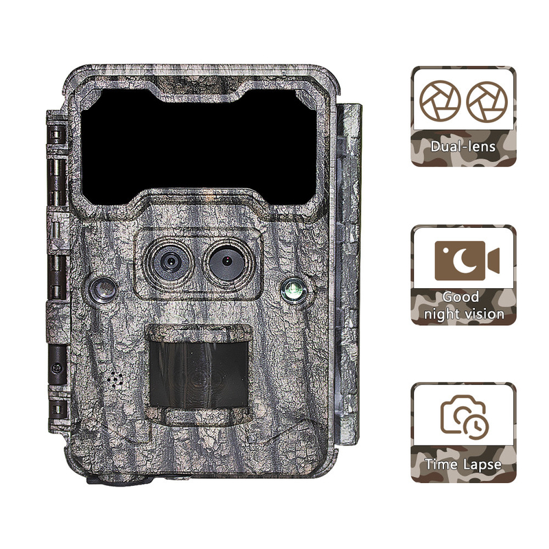 Kamera berburu di luar KW696 dual-lens 30MP waterproof IP67 1080p night vision hingga 512GB storage no-glow trail camera