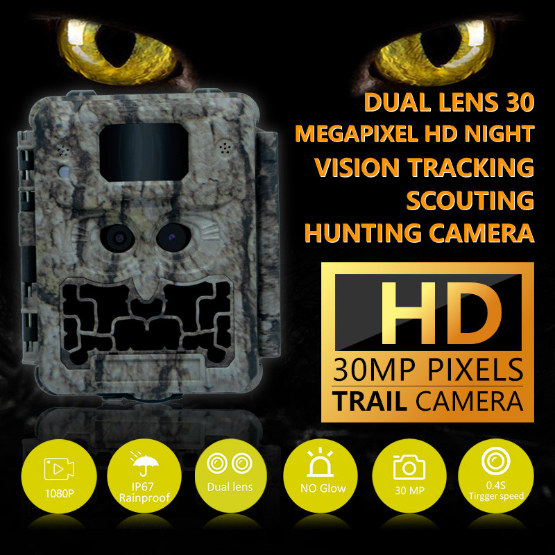 30MP No-Glow LED Trail Camera untuk Night Vision Hunting Game dengan 1080P Video dan 512GB Memory Card Kapasitas