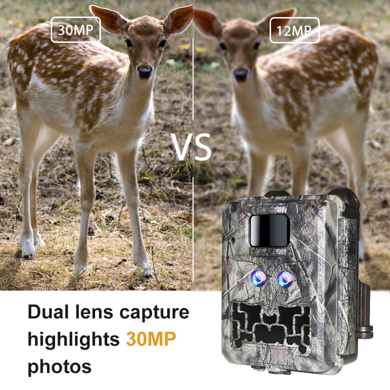 Kamera tersembunyi dengan lensa ganda KW591 waterproof IP67 30MP 1080P 0.4s Trigger speed night vision hingga 512GB untuk penelitian satwa liar